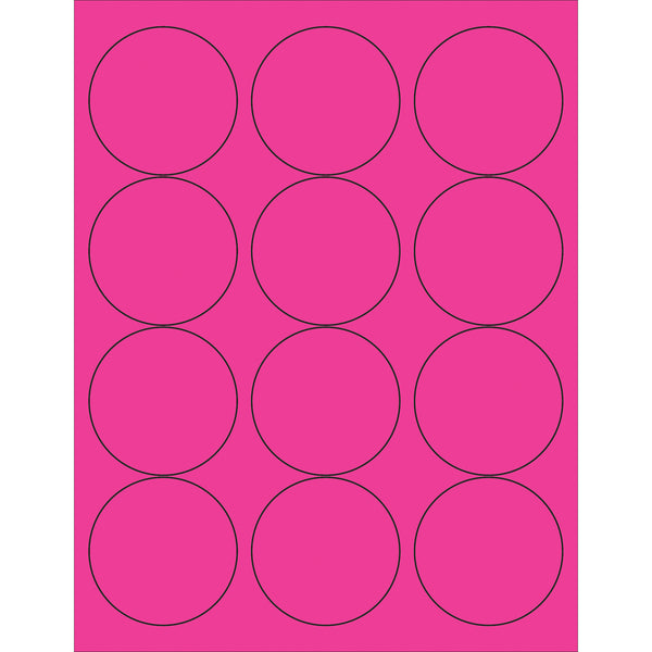 2 1/2" Fluorescent Pink Circle Laser Labels, Case Of 1200 Case Of 1200