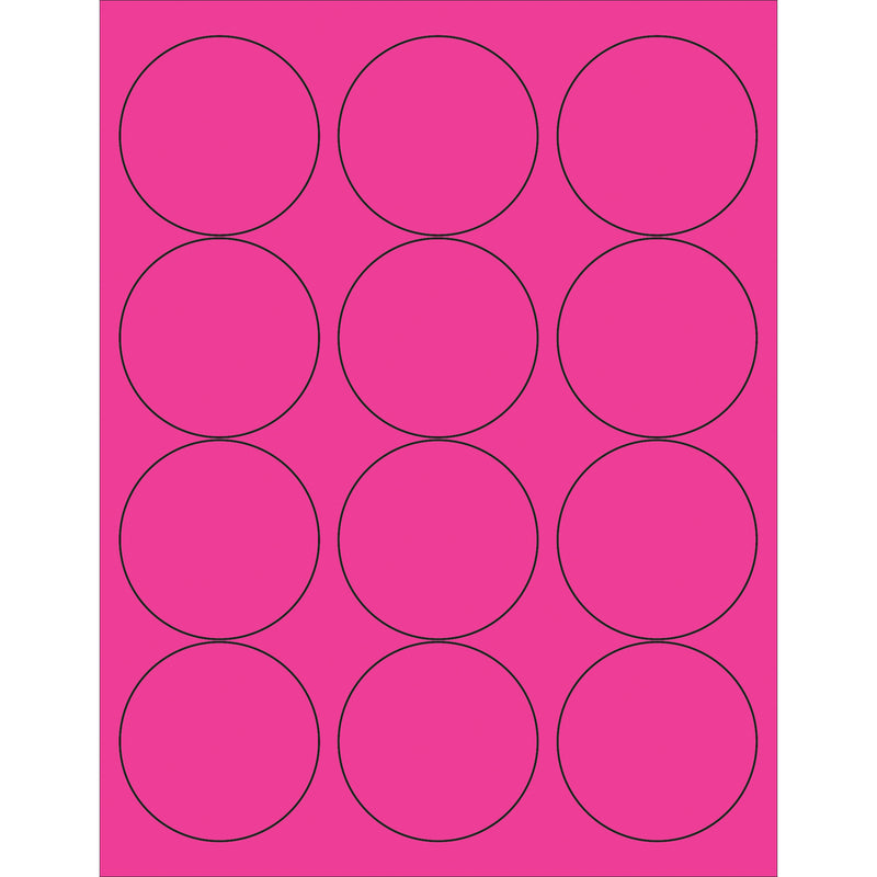 2 1/2" Fluorescent Pink Circle Laser Labels, Case Of 1200 Case Of 1200