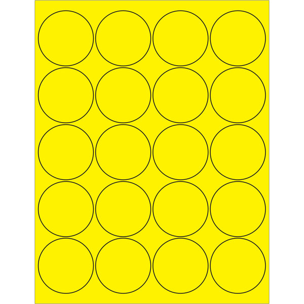 2" Fluorescent Yellow Circle Laser Labels, Case Of 2000 Case Of 2000