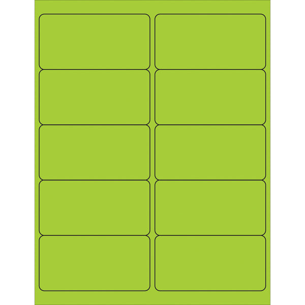 4 x 2" Fluorescent Green Removable Rectangle Laser Labels (LL410GN) Case Of 1000