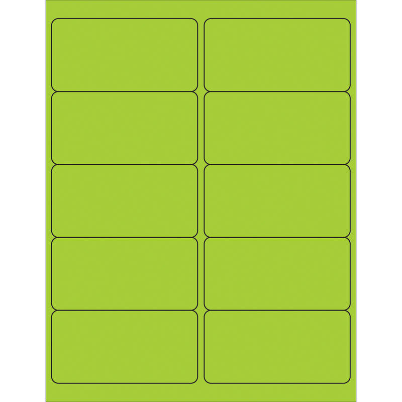 4 x 2" Fluorescent Green Removable Rectangle Laser Labels (LL410GN) Case Of 1000