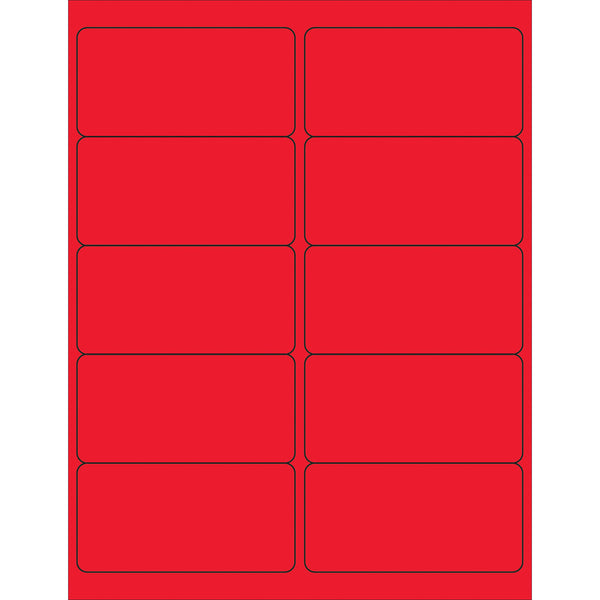 4 x 2" Fluorescent Red Removable Rectangle Laser Labels (LL410RD) Case Of 1000