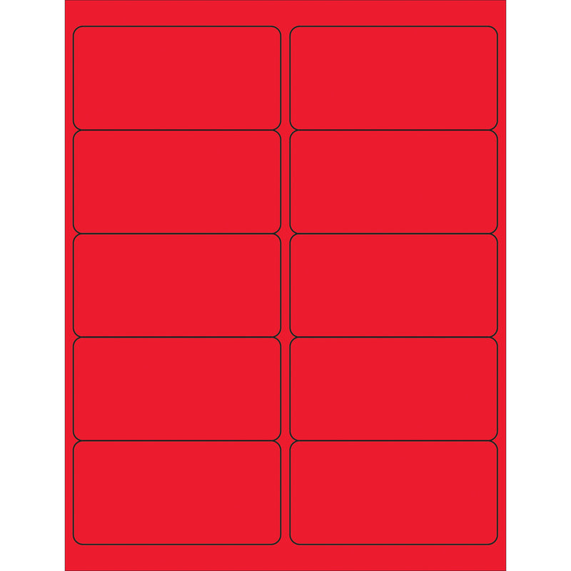 4 x 2" Fluorescent Red Removable Rectangle Laser Labels (LL410RD) Case Of 1000