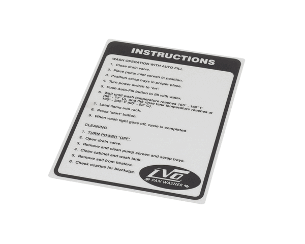 LVO 520-5079 Instruction Decal (LVO520-5079) Each
