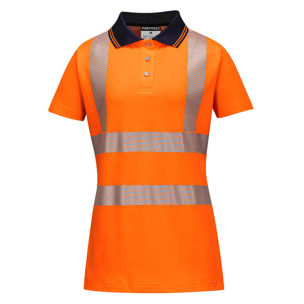 Portwest® Hi-Vis Women's Cotton Comfort Pro Polo Shirt S/S , Orange/Black, Size XL (LW72OBRXL) Each