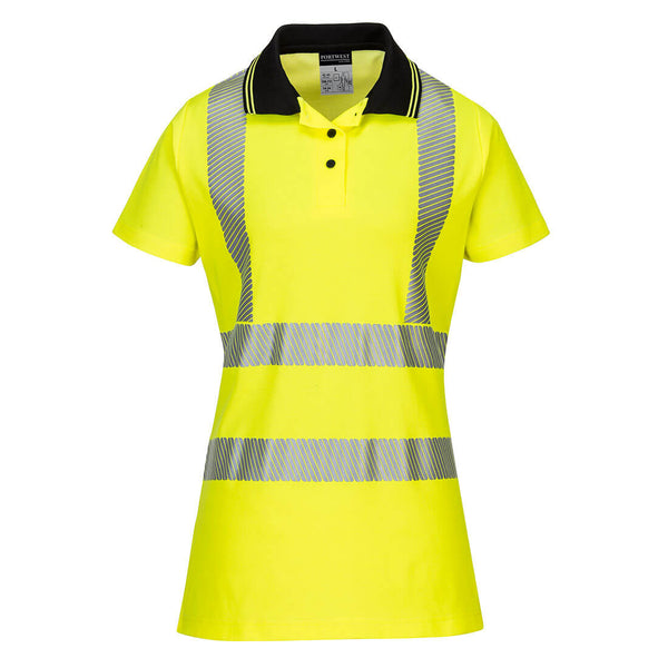 Portwest® Hi-Vis Women's Cotton Comfort Pro Polo Shirt S/S , Yellow/Black, Size S (LW72YBRS) Each