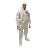 Safety Zone® Promax® Coveralls w/ Zip Front, Attached Hood & Boots, Elastic Wrists, White/Gray, 25/Case, 2XL (SZNM1014-2X) Case of 25