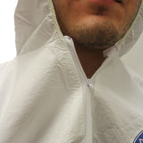 Safety Zone® Promax® Coveralls w/ Zip Front, Attached Hood & Boots, Elastic Wrists, White/Gray, 25/Case, 3XL (SZNM1014-3X) Case of 25
