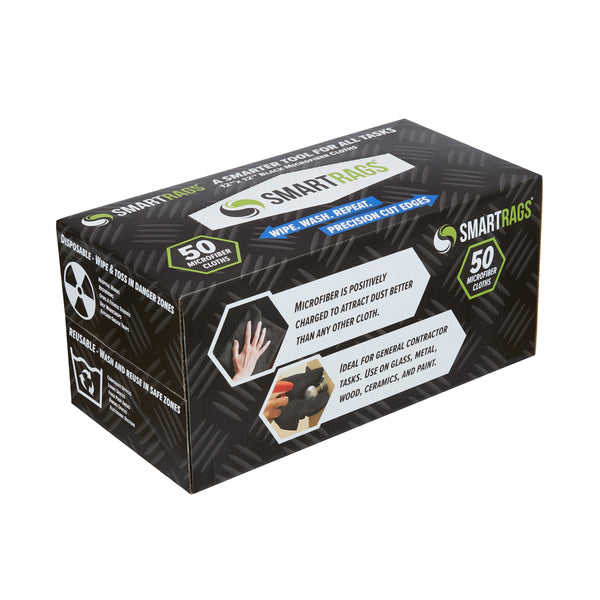 Arkwright Home Smart Rags Microfiber Cloths 12x12 Black (1 Box of 50 Cloths) (M950BLK-innerbx) 1/BX