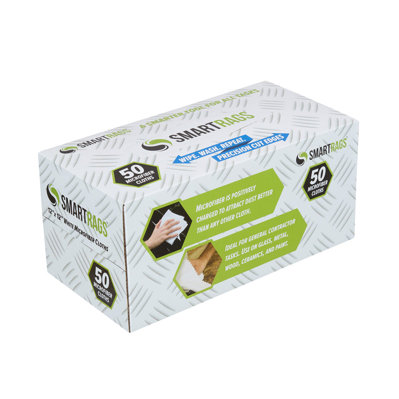 Arkwright Home Smart Rags Microfiber Cloths 12x12 White (1 Box of 50 Cloths) (M950W-INNERBX) 1/BX