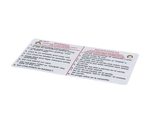 Mart Cart 200-1387 Sign: Prsnl Injury Warn, Bskt, Eng/Span (MCT200-1387) Each