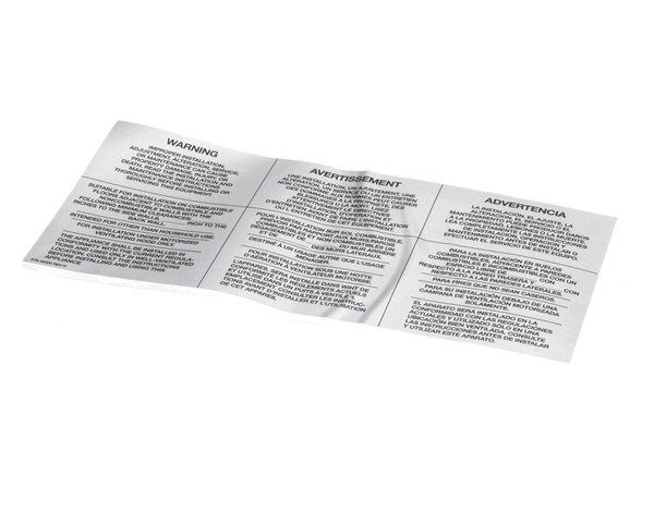 Middleby 35000 Lbl,Warning-Improper Install (MD35000) Each