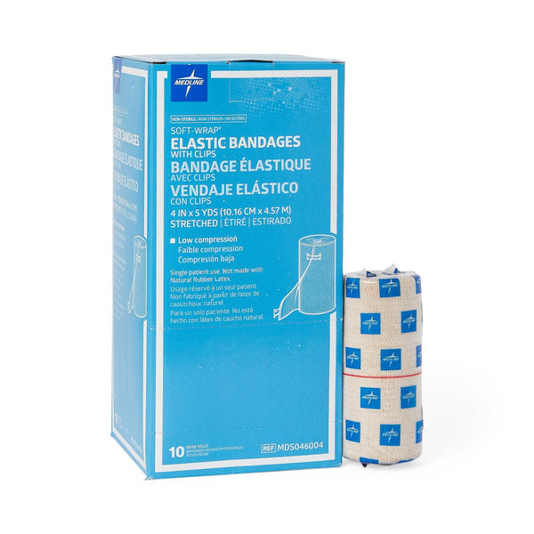 Soft-Wrap Elastic Bandage with Clips, 4" x 5 yd., 10/BX  (MDS046004ZZ) Box of 10