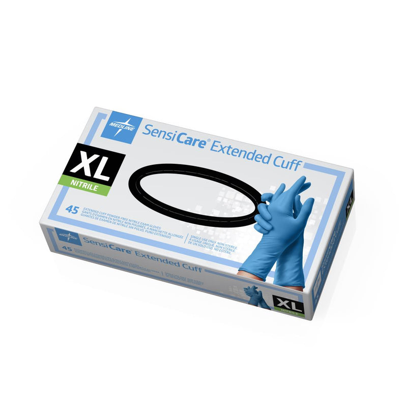 SensiCare Exam Glove, Nitrile, Extended Cuff, Size XL, 45/BX (MDS1287H) Box of 45