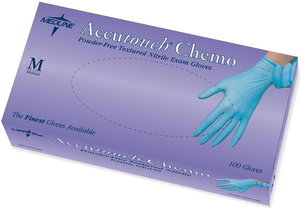 Accutouch Chemo Powder-Free Blue Nitrile Exam Gloves, Size M, 100/BX  (MDS192085H) Box of 100