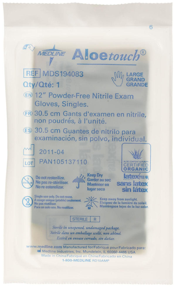 AloeTouch 12" Powder-Free Nitrile Exam Gloves, Sterile Singles, Size L, 100/BX (MDS194083Z) Box of 100