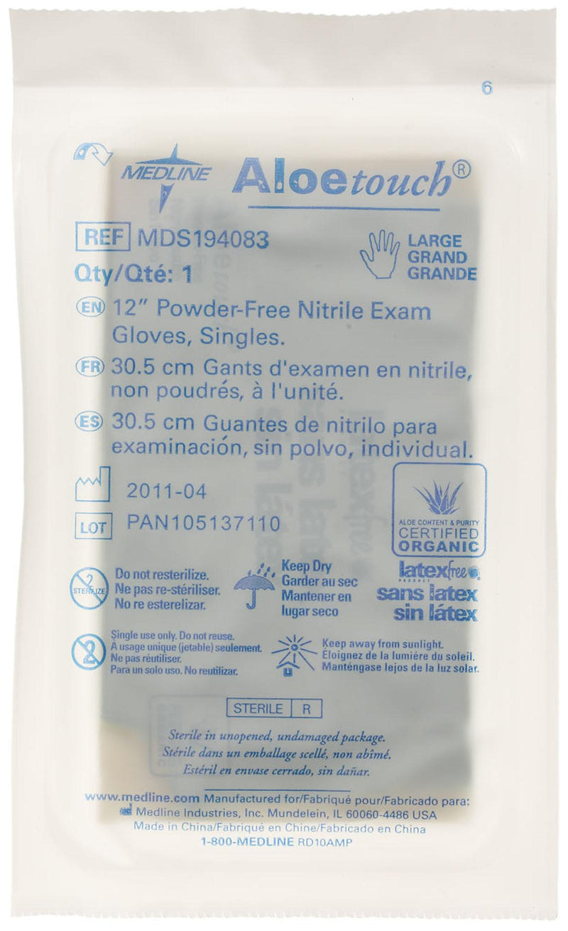 AloeTouch 12" Powder-Free Nitrile Exam Gloves, Sterile Singles, Size L, 100/BX (MDS194083Z) Box of 100