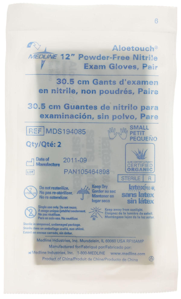AloeTouch 12" Powder-Free Nitrile Exam Gloves, Sterile Pairs, Size S, 50/BX (MDS194085Z) Box of 50
