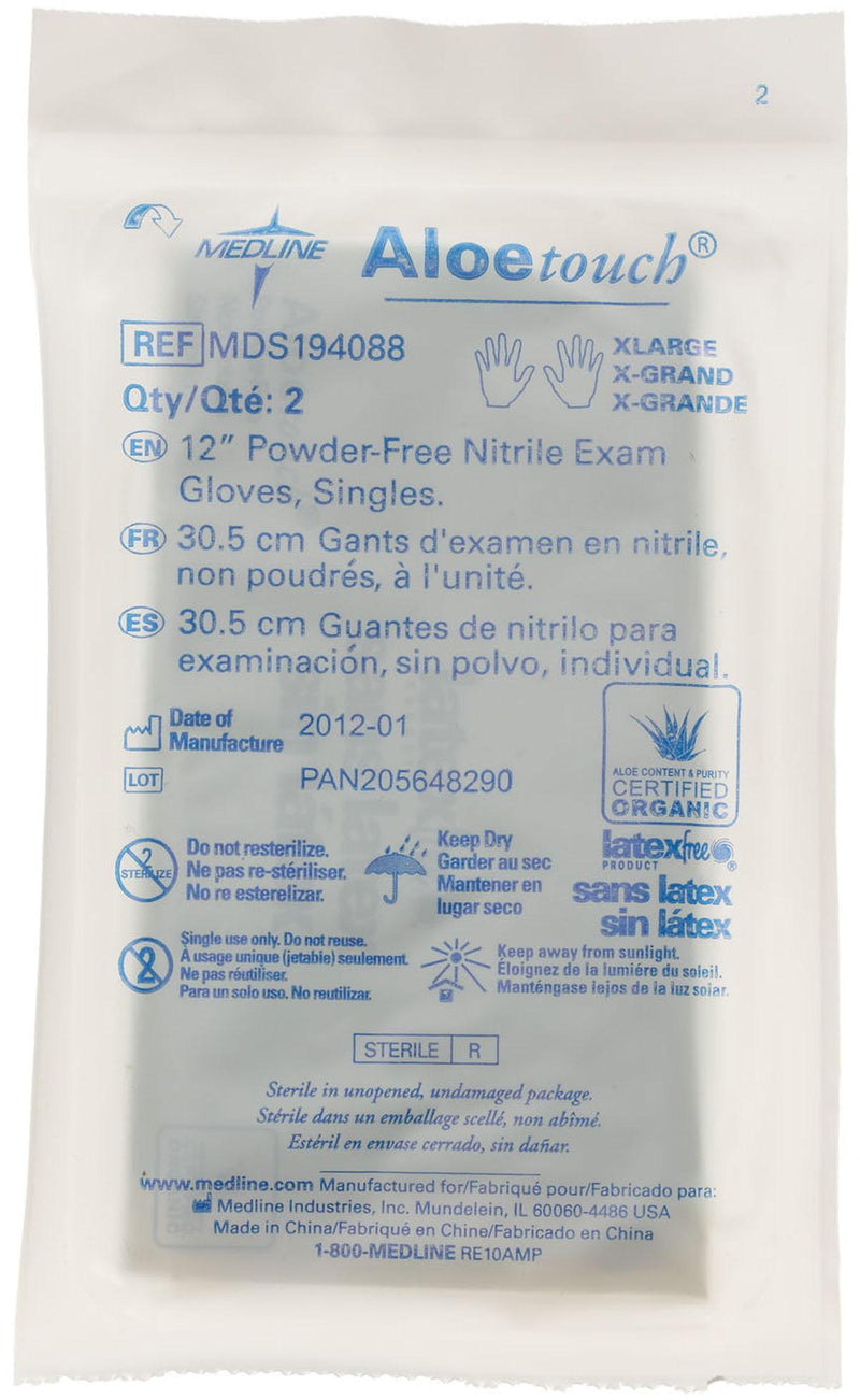 AloeTouch 12" Powder-Free Nitrile Exam Gloves, Sterile Pairs, Size XL, 50/BX (05166CS) Box of 50