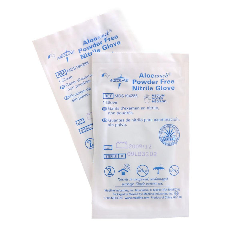 AloeTouch Powder-Free Nitrile Exam Glove, Single Glove, Sterile, Size M, 9", 100/BX (MDS194285Z) Box of 100