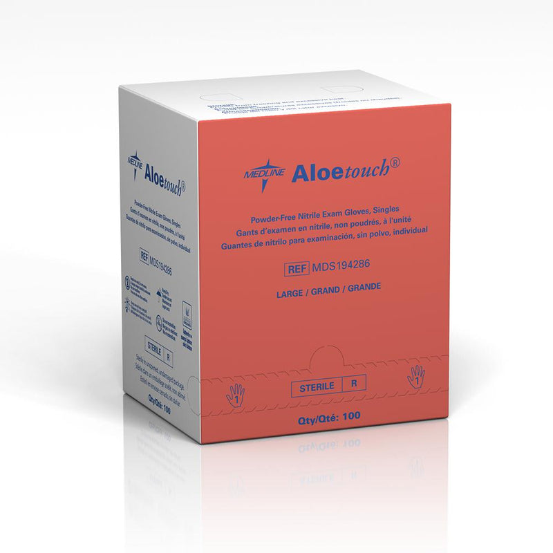 AloeTouch Powder-Free Nitrile Exam Glove, Single Glove, Sterile, Size L, 9", 100/BX (MDS194286Z) Box of 100