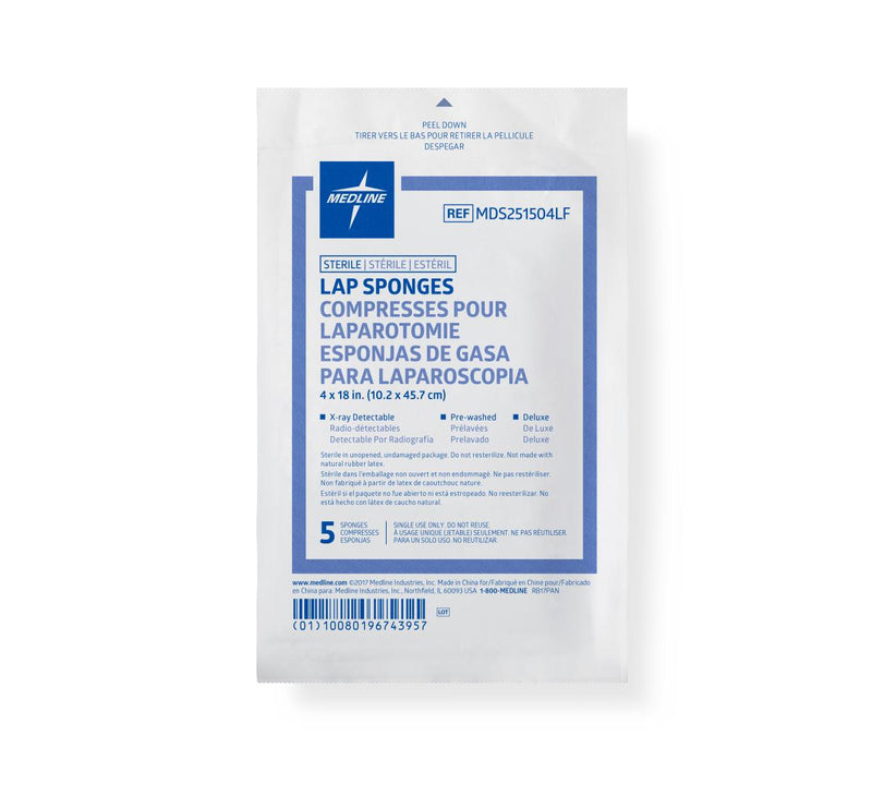 X-Ray Detectable Sterile Lap Sponge, 4" x 18", 5/Pack, 5/PK  (MDS251504LFH) Pack of 5