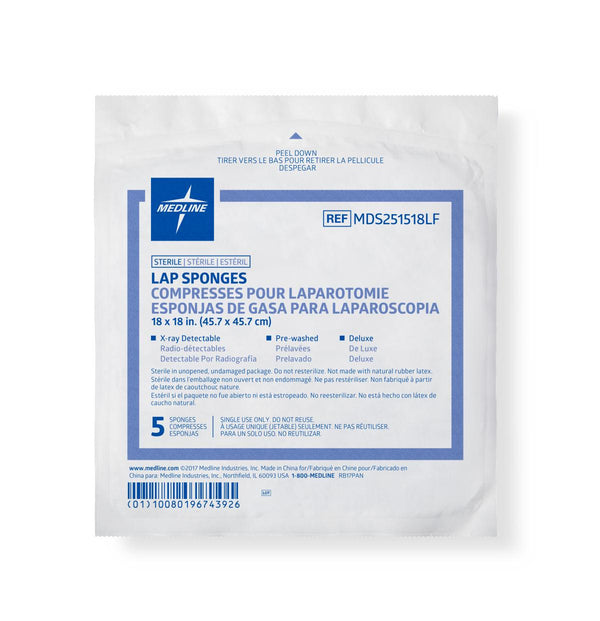 X-Ray Detectable Sterile Lap Sponge, 18" x 18", Deluxe, 5/Pack, 5/PK  (MDS251518LFH) Pack of 5