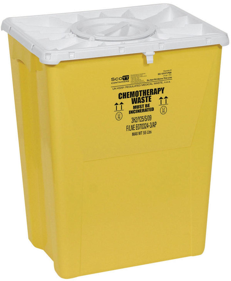 PG-II Flat Sharps Container for Chemotherapy Waste with Port Lid, Yellow, 12 gal., 8/CS  (MDS706312) Case of 8