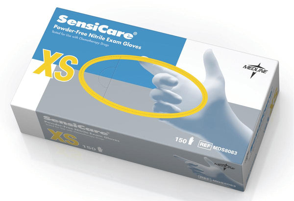 SensiCare Powder-Free Nitrile Exam Gloves with Textured Fingertips, Size XS, 150/BX (MDS8083H) Box of 150