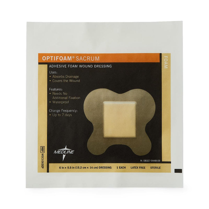 Optifoam Sacrum Adhesive Foam Wound Dressing, 6.1" x 5.5", in Educational Packaging, 1/EA  (MSC1065EPH) Each