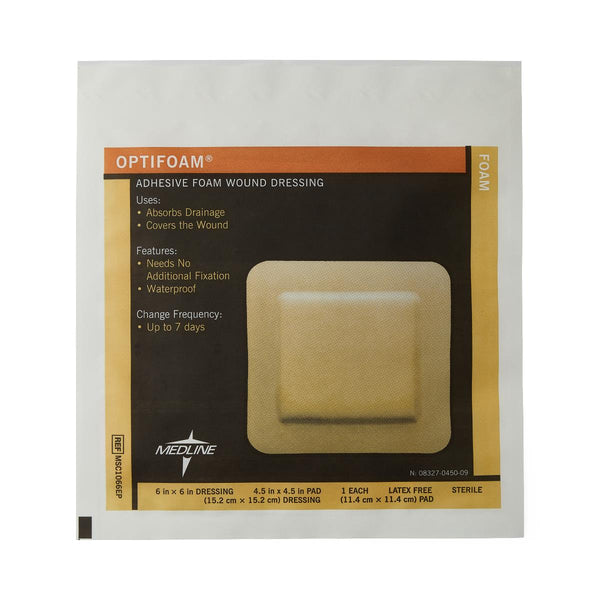 Optifoam Adhesive Foam Wound Dressings, 6" x 6", in Educational Packaging, 1/EA  (MSC1066EPH) Each