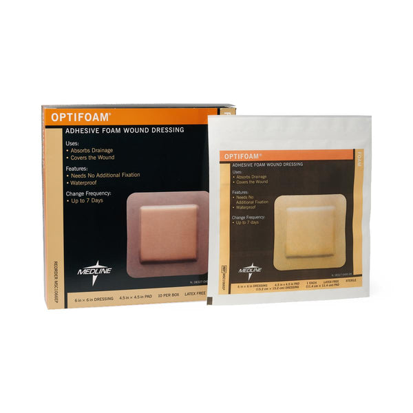 Optifoam Adhesive Foam Wound Dressings in Educational Packaging, 6" x 6", 100/CS  (MSC1066EP) Case of 100