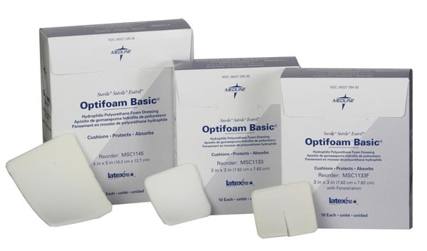 Optifoam Basic Hydrophilic Polyurethane Foam Dressing, with Fenestration, 3" x 3", 1/EA  (MSC1133FH) Each