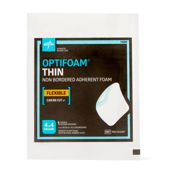 Optifoam Thin Adhesive Foam Dressing, 4" x 4", in Educational Packaging, 1/EA  (MSC1544EPH) Each