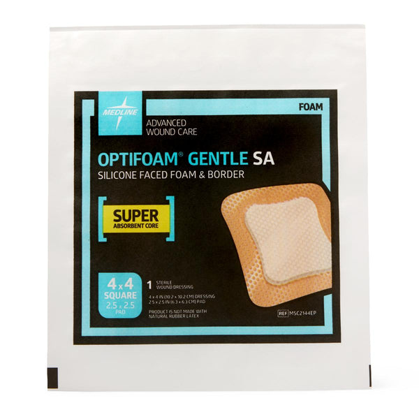 Optifoam Gentle Silicone-Faced Foam Dressing in Educational Packaging, 4" x 4" (10.2 x 10.2 cm), 1/EA  (MSC2144EPH) Each