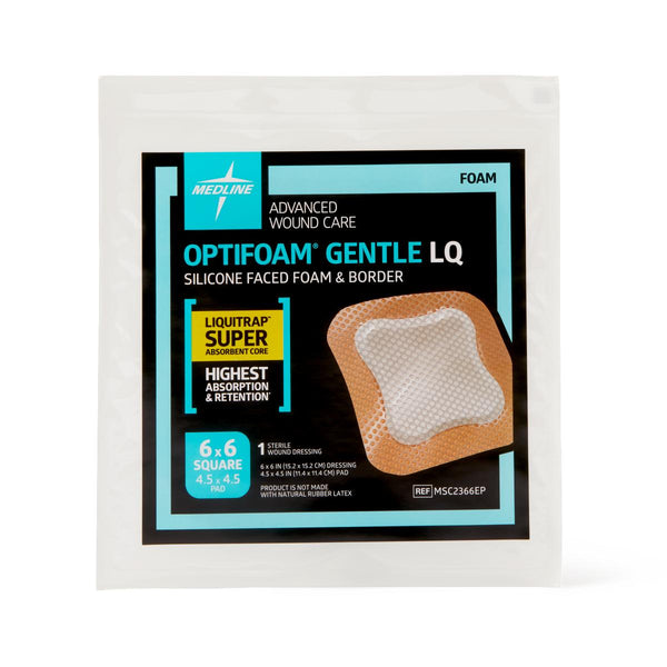 Optifoam Gentle Silicone-Faced Foam Dressing with Liquitrap Super Absorbent Core, 6" x 6", in Educational Packaging, 1/EA  (MSC2366EPH) Each