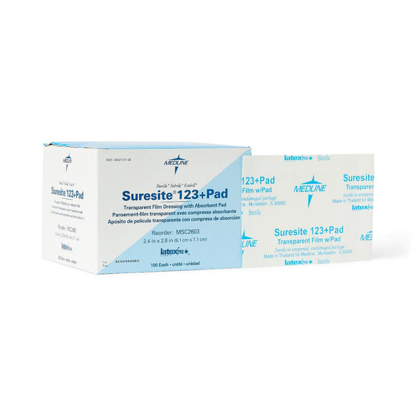 SureSite123+ Pad Transparent Dressings, 2.4" x 2.8", 100/BX  (MSC2603Z) Box of 100