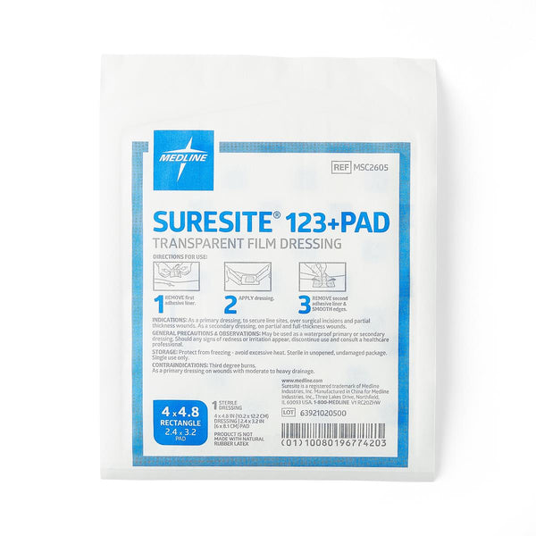 SureSite123+ Pad Transparent Dressings, 4" x 4.8", 1/EA  (MSC2605H) Each