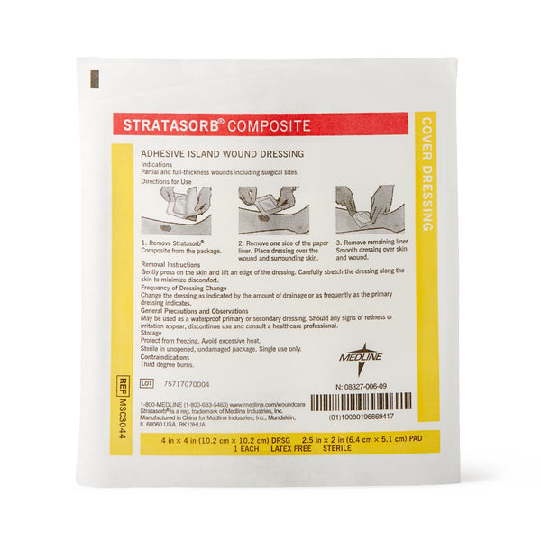 Stratasorb Composite Adhesive Island Wound Dressings, 4" x 4", 1/EA  (MSC3044H) Each