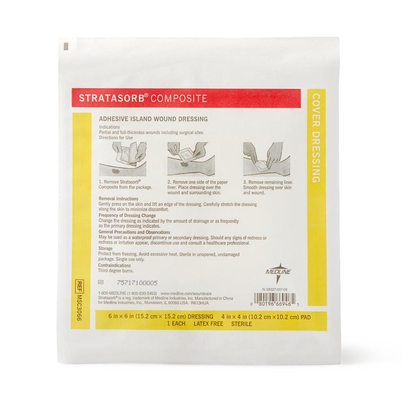 Stratasorb Composite Adhesive Island Wound Dressings, 6" x 6", 1/EA  (MSC3066H) Each