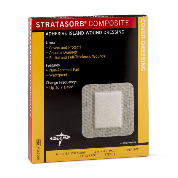 Stratasorb Composite Adhesive Island Wound Dressings, 6" x 6", 10/BX  (MSC3066Z) Box of 10