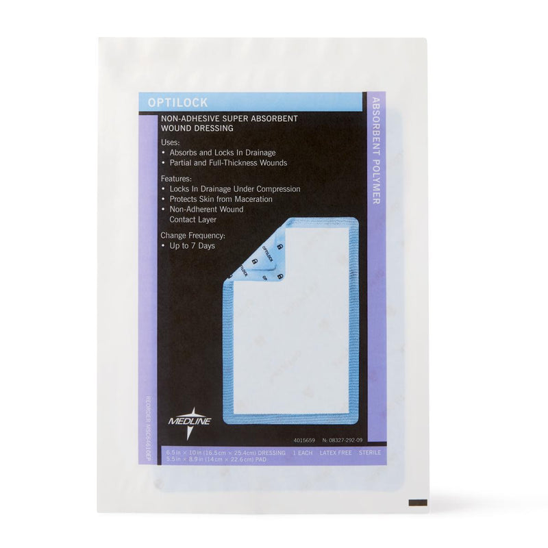 OptiLock Nonadhesive Super Absorbent Wound Dressings, 6.5" x 10", in Educational Packaging, 1/EA  (MSC64610EPH) Each