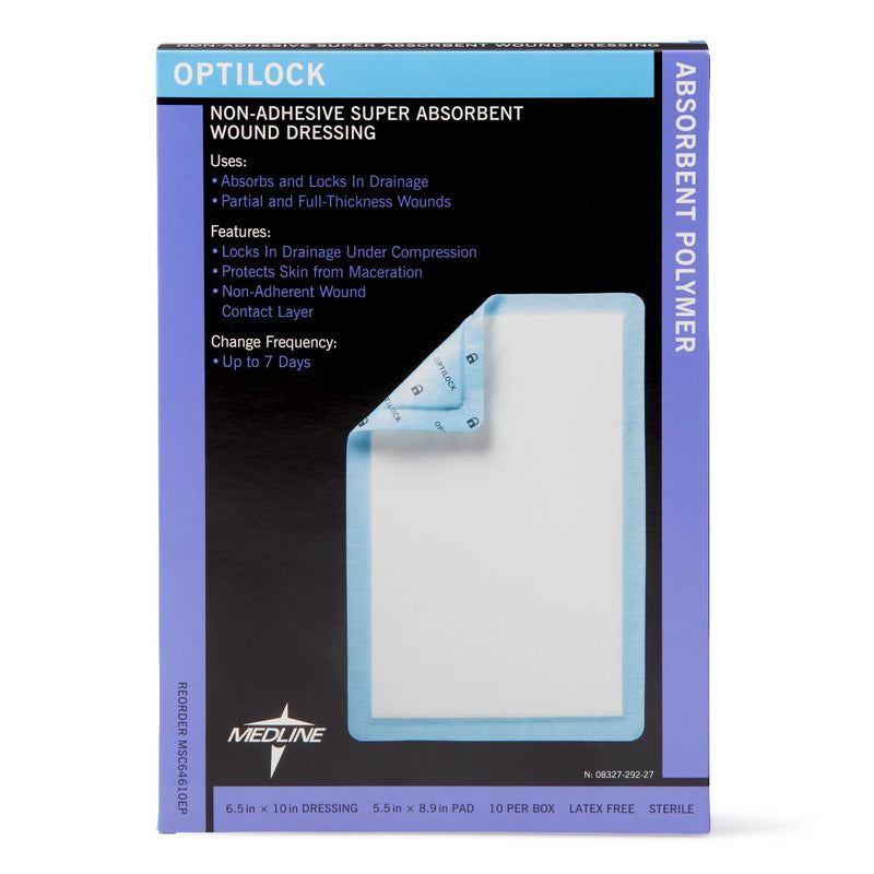 OptiLock Nonadhesive Super Absorbent Wound Dressings, 6.5" x 10", in Educational Packaging, 10/BX  (MSC64610EPZ) Box of 10