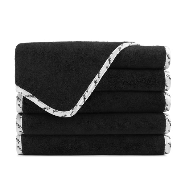 Arkwright Home Bck2U Coral Fleece Makeup Towel (13x13) PIPING - Black (6/Pack) (P-MU-PIPING-BLK) 6/PK