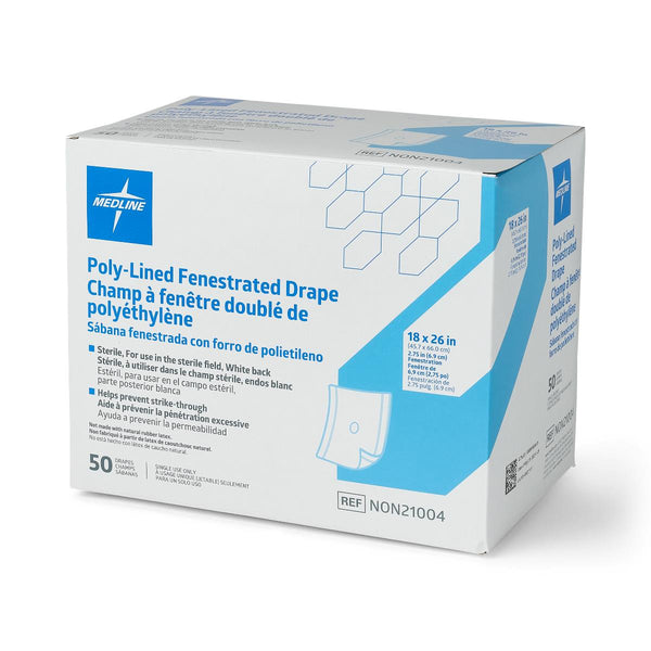 Sterile Poly/Tissue Drapes with 2.75" Fenestration and White Backing, 18" x 26", 50/BX (NON21004Z) Box of 50