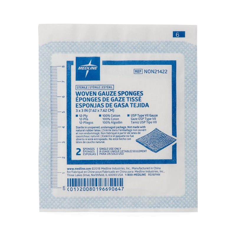 Woven Sterile Gauze Sponges, 3" x 3", 12-Ply, 2/Pack, 2/PK  (NON21422HHH) Pack of 2