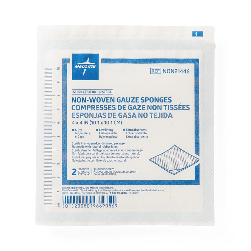 Gauze Sterile Nonwoven 6-Ply Sponges, 4" x 4", 2/PK  (NON21446HH) Pack of 2