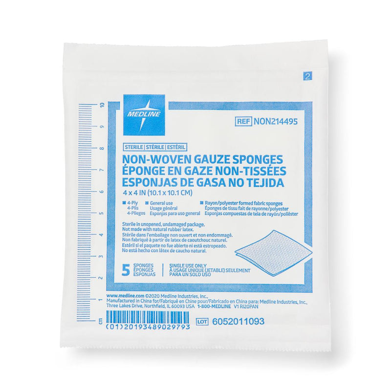 Gauze Sponge, 4" x 4", 4-Ply, Sterile, 5/Pack, 800/CS  (NON214495) Case of 800