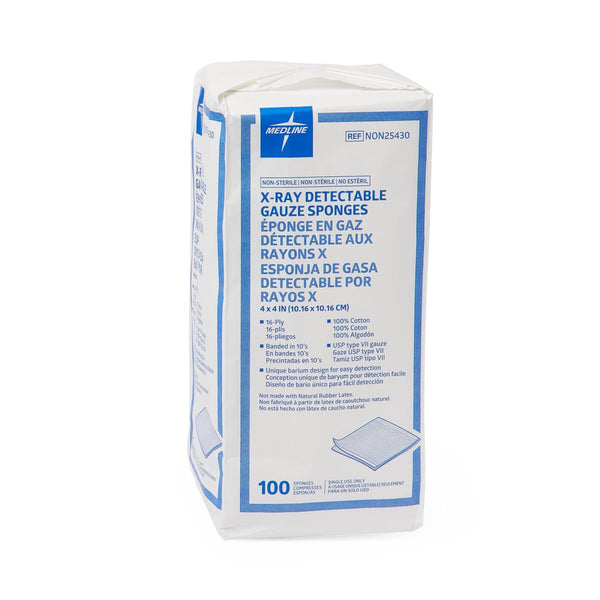 4" x 4" 16-Ply Nonsterile X-Ray Detectable Gauze Sponges, 2000/CS  (NON25430) Case of 2000