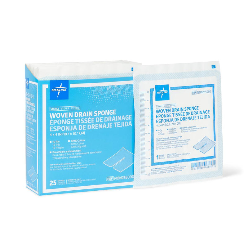 Sterile 16-Ply Trach Sponge Cotton Gauze, 4" x 4", 2/Pack, 25/BX  (NON255000Z) Box of 25